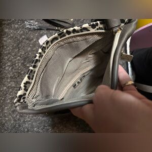 Jen&Co leopard print vegan leather clutch or cross body bag